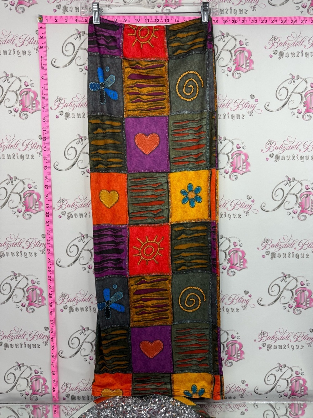 SHEIN skirt long maxi Multicolor Patchwork Maxi Skirt with Embroidered Motifs